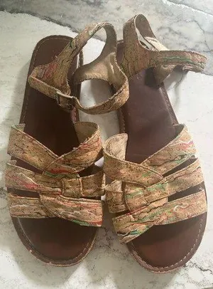 Toms Size 9 Zoe Cork Paint Splattered Flat Sandals Multi Color Ankle Strap thumbnail 1