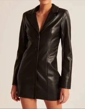 ABERCROMBIE & FITCH XL Blazer Dress Jacket Faux Leather Oversized Women's Black thumbnail 7