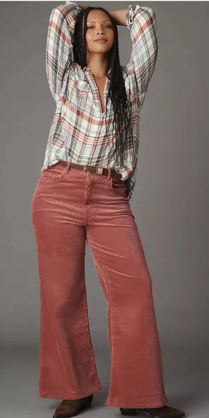 Anthropologie Pilcro The Robbie Coral Corduroy Ribbed Wide Leg Pants thumbnail 1