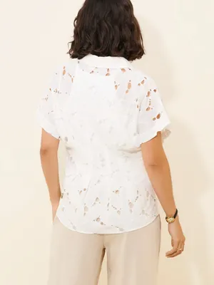 Anthropologie Exquise Adalene White Lace Maternity Button Down Blouse Top Size S thumbnail 12
