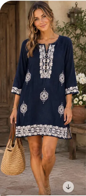 House of Harlow 1960 Linen Embroidered Bohemian Tunic Mini Dress thumbnail 1