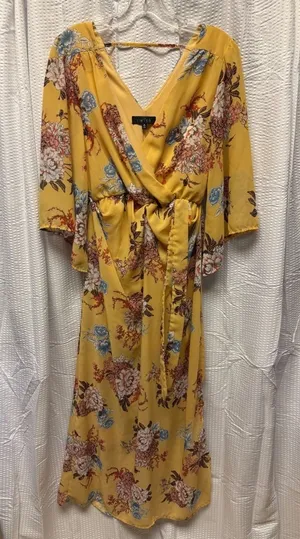 RWish Medium Yellow Floral Wrap Dress V Neck Flowey Maxi Chiffon‎ thumbnail 1