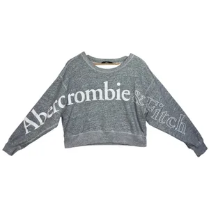Abercrombie & Fitch Gray White Logo Oversized Long Sleeve Crop Sweatshirt Size L thumbnail 2