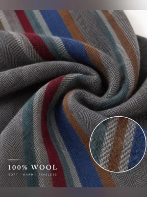 100% Wool Scarf Gray Multicolor Striped Fringe Soft Winter Unisex 61” thumbnail 5