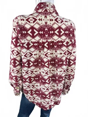 NWTs Ariat Fillmore Shirt Jacket in Burgundy and Cream Aztec Pattern, Size M thumbnail 4