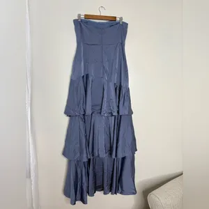 Lulus Blissfully Beautiful Slate Satin Strapless Tiered Maxi Dress Size XL Lined thumbnail 4