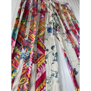 Johnny Was Esplanad Silk Palazzo Pant XL Floral Geometric Wide Leg Boho Colorful thumbnail 4
