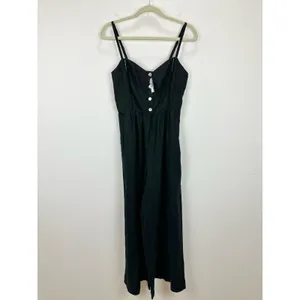 Madewell Sleeveless Wide Leg Jumpsuit 100% Linen Black Pockets Flowy US 12 NWT thumbnail 7