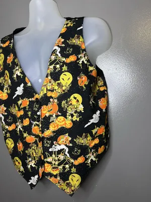 Vintage Basic Editions Suit Vest Womens Large Black Halloween Button Front Lined thumbnail 4