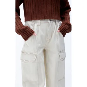 PacSun Cargo Pants‎ Womens M Relaxed Denim Utility Baggy Streetwear Beige White thumbnail 12