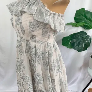Free People RARE Gardenia Cream & Silver Ruffle Mini Dress thumbnail 3