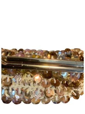 Vintage Y2k Call It Spring Beige Crochet With Gold Sequins Clutch thumbnail 7