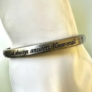 Silver tone inspirational religious bangle bracelet thumbnail 4