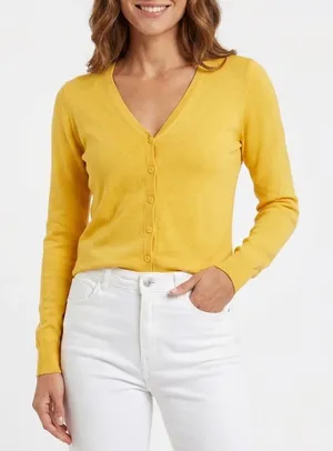 Encuentro Stock Womens Yellow V-Neck Button Front Long Sleeve Cardigan Size S thumbnail 1