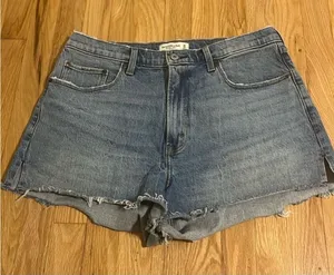Abercrombie & Fitch | medium wash distressed high rise curve love mom short thumbnail 1