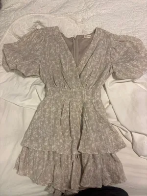 Beige and white floral Altar’d State romper thumbnail 1