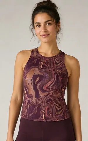 Beyond Yoga Womens Small Plum‎ Copper Marble High Neck Racerback Athletic Tank thumbnail 1