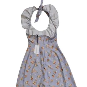 NWT WeWoreWhat Vintage Roses Ruffle Halter Sleeveless Maxi Dress XS Blu Lavender thumbnail 8