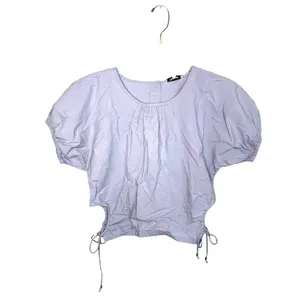Madewell Embroidered Poplin Puff-Sleeve Cutout Crop Top Distant Peri XS NWT thumbnail 5