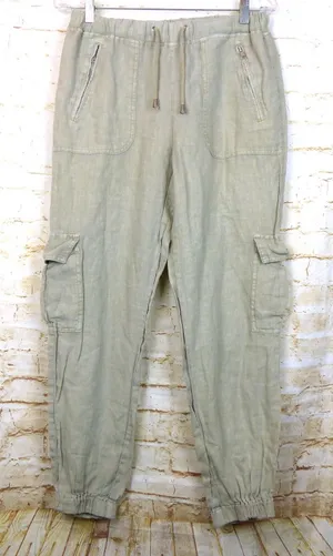 Blank NYC Cargo Pants Womens 27 100% Linen Beige Utility Jogger Pull On Beach thumbnail 1