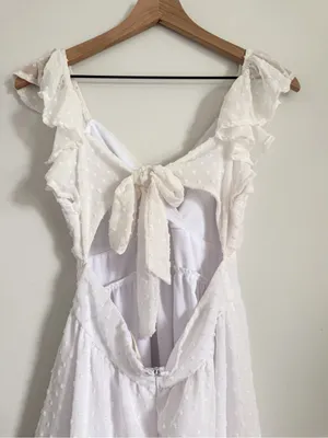 Altar'd State Kristin Clip Dot White Ruffled Mini Dress Size Medium thumbnail 11