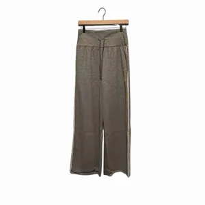 Ribbed High Waisted Tummy Control Drawstring Wide Leg Color Block Fleece Trouser thumbnail 2