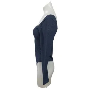 Aritzia Babaton Navy Blue Textured Square Neck Long Sleeve Bodysuit Top Size M thumbnail 2