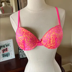 Bright Pink Lace Push Up Bra Women’s 34B thumbnail 4
