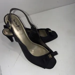 Coach & Four Black Classic Square Slingback Bow Minimalist Career Kitten Heels 9 thumbnail 14