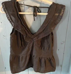 Old Navy Black Cotton Lace Tank Top, Size L thumbnail 1
