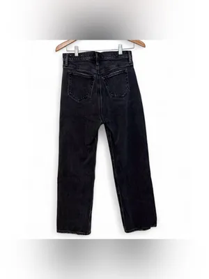 LOFT The 90s Straight Leg Jeans Washed Black Distressed High Rise Size 27 Petite thumbnail 13