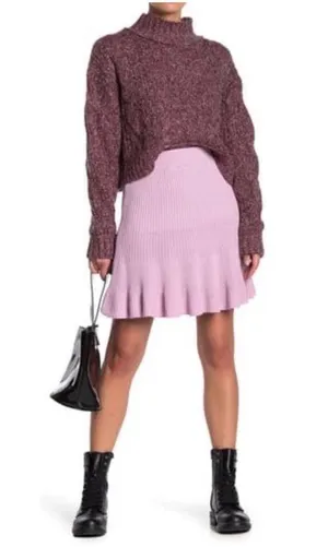 Free People Pink Ribbed Knit Flare Mini Skirt Women’s XS Boho Coquette thumbnail 1
