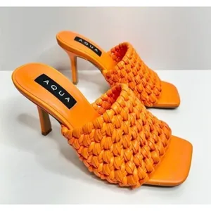 AQUA Orange Woven Heeled Mules Size 6M Square Toe Slip On Heels Sandals‎ thumbnail 2