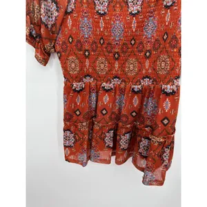 Maurices Womens Orange Babydoll Top‎ Sz L Boho Festival Peasant Fall Feminine thumbnail 4