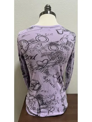 VTG DELIA*S Graphic Purple Waffle Knit Long Sleeve Henley M thumbnail 3