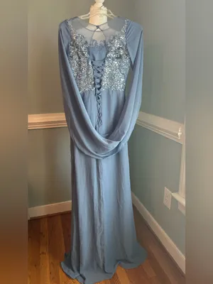 Elegant Blue Lace Appliqué Evening Dress size 2 thumbnail 4