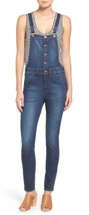 Madewell Size Small Blue Denim Button Front Slim Jean Casual Classic Overalls thumbnail 1