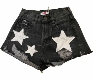 Black Distressed Denim Cut Off Short‎ Embellished W/Stars Patriotic NWT 24 thumbnail 1