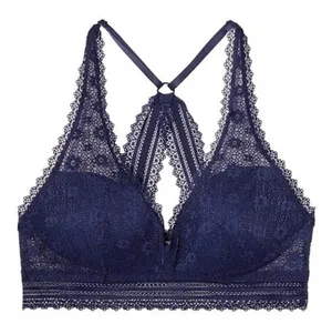 Victoria’s Secret Lightly Lined Racerback Floral Lace Ensign Navy Blue Bralette thumbnail 4