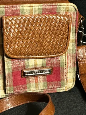 Vintage Longaberger Red, Green, Tan Plaid Crossbody Purse thumbnail 3