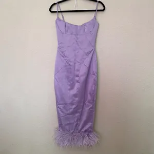 House of CB ‘Helena’ Orchid Satin Midi Dress with Feathered Trim NWOT size S thumbnail 5