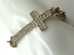 Gold tone rhinestone cross link bracelet thumbnail 1
