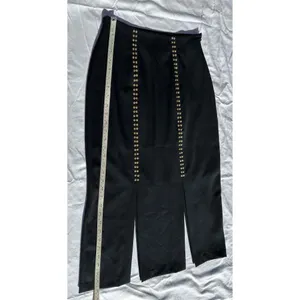Erez Collections Midi Bedazzled Skirt 100% Wool Gold Studs Slits Black Women's S thumbnail 5