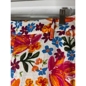 Joie‎ wide leg floral pull on linen blend pants pink orange size M thumbnail 4