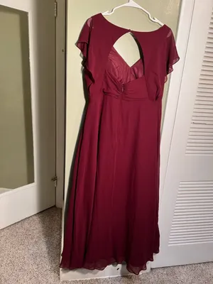 Azazie Women's Rylee Dress Burgundy A-Line Pleated Chiffon Surplice Neck Keyhole thumbnail 11
