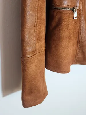 By Anthropologie Brown Robyn Faux Leather Moto Jacket Size Medium thumbnail 3