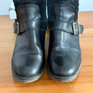 Fabianelli Black Leather Suede Tall Moto Boots Buckle Detail G186 Euro 37 thumbnail 7