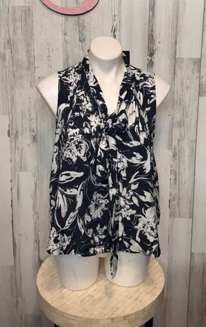 Tommy Hilfiger Sleeveless Floral Tie-Front Blouse Navy White Size S NWT thumbnail 1