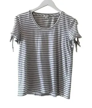 J Crew Black White Stripes Cold Shoulder Round Neck Short Sleeves Tshirt S #1707 thumbnail 1
