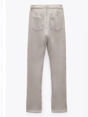 ZARA Faux Suede Pants Ankle Slit Flare Dove Gray Sz 6 Classic City Fall Neutral thumbnail 4